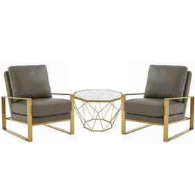 LeisureMod Jefferson Grey Gold Armchair and Octagon Coffee Table Set