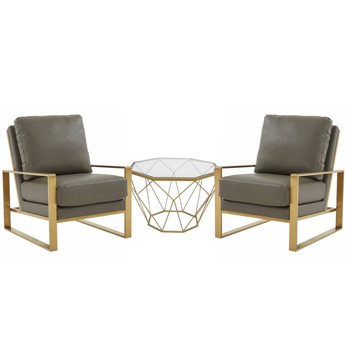 LeisureMod Jefferson Grey Gold Armchair and Octagon Coffee Table Set LSM-JAG29MD23GR2-L