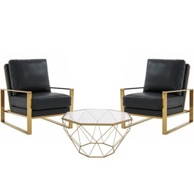 LeisureMod Jefferson Black Gold Armchair and Large Octagon Coffee Table Set