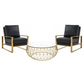 LeisureMod Jefferson Black Gold Armchair and Round Coffee Table Set