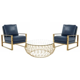 LeisureMod Jefferson Navy Blue Gold Armchair and Round Coffee Table Set