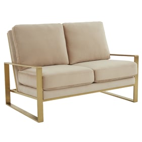 LeisureMod Jefferson Beige Velvet Gold Frame Loveseat