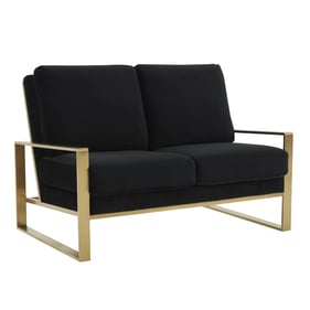 LeisureMod Jefferson Black Velvet Gold Frame Loveseat