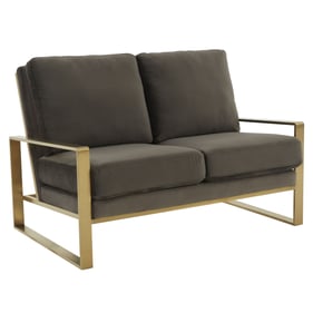 LeisureMod Jefferson Dark Grey Velvet Gold Frame Loveseat