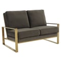 Leisuremod Jefferson Contemporary Modern Velvet Loveseat With Gold Frame