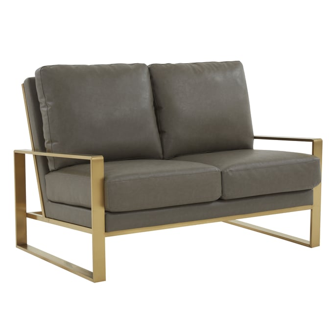 LeisureMod Jefferson Grey Leather Gold Frame Loveseat LSM-JAG53GR-L