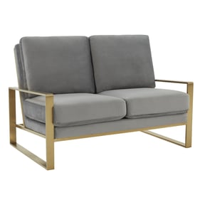 LeisureMod Jefferson Light Grey Velvet Gold Frame Loveseat