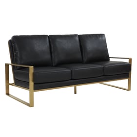 LeisureMod Jefferson Black Leather Gold Frame Sofa