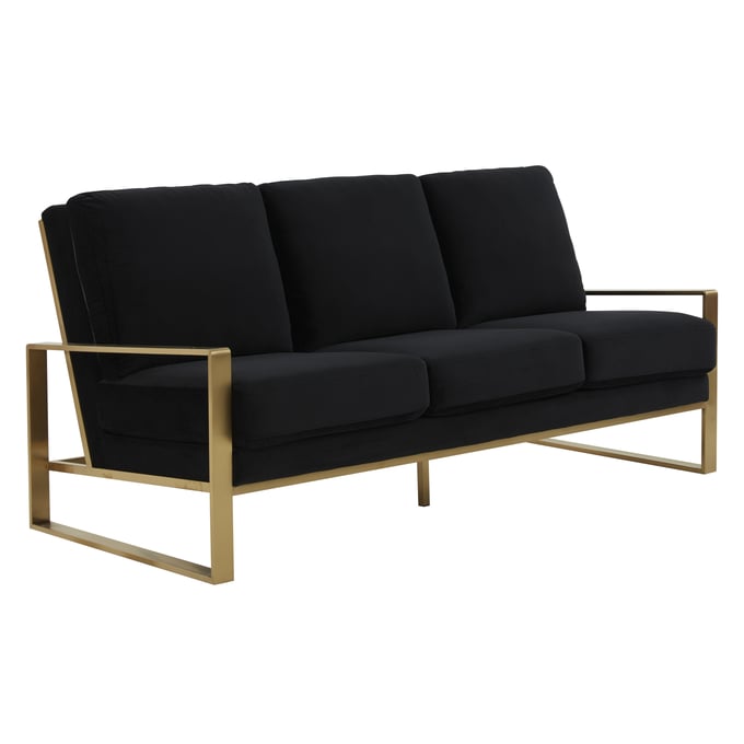 LeisureMod Jefferson Black Velvet Gold Frame Sofa LSM-JAG77BL