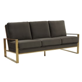 LeisureMod Jefferson Dark Grey Velvet Gold Frame Sofa