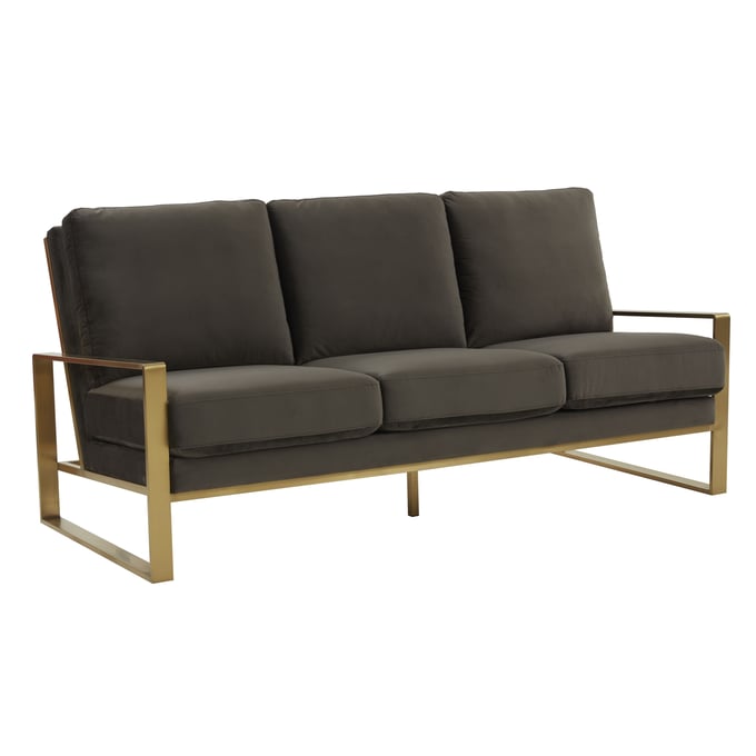 LeisureMod Jefferson Dark Grey Velvet Gold Frame Sofa LSM-JAG77DGR