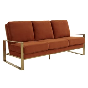 LeisureMod Jefferson Orange Velvet Gold Frame Sofa