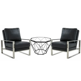 LeisureMod Jefferson Black Silver Armchair and Octagon Coffee Table Set