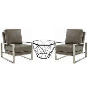 LeisureMod Jefferson Grey Silver Armchair and Octagon Coffee Table Set