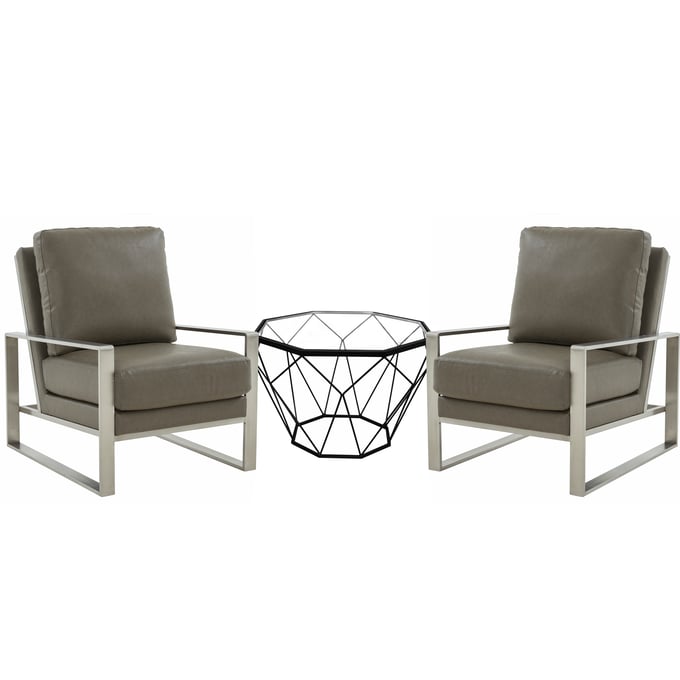 LeisureMod Jefferson Grey Silver Armchair and Octagon Coffee Table Set LSM-JAS29MD23GR2-L