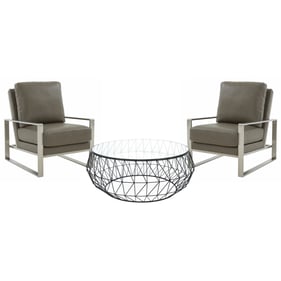 LeisureMod Jefferson Grey Silver Armchair and Round Coffee Table Set