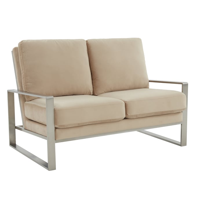 LeisureMod Jefferson Beige Velvet Silver Frame Loveseat LSM-JAS53BG