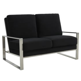 LeisureMod Jefferson Black Velvet Silver Frame Loveseat