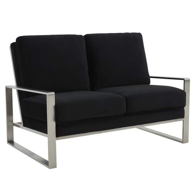 LeisureMod Jefferson Black Velvet Silver Frame Loveseat LSM-JAS53BL