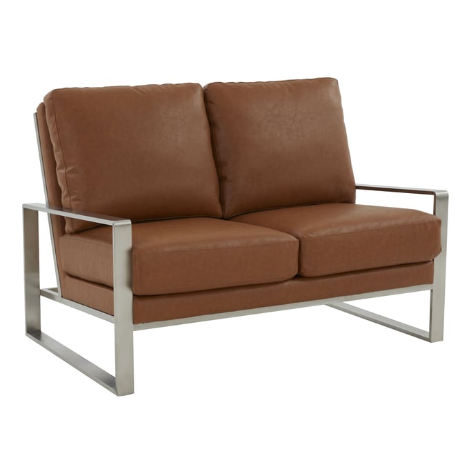 LeisureMod Jefferson Cognac Tan Loveseat LSM-JAS53BR-L