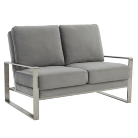 LeisureMod Jefferson Light Grey Velvet Silver Frame Loveseat