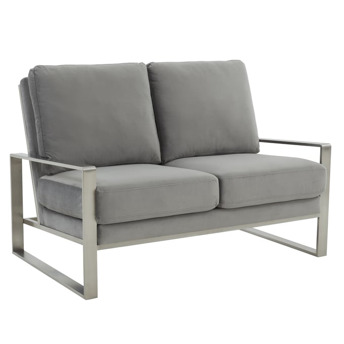 LeisureMod Jefferson Light Grey Velvet Silver Frame Loveseat LSM-JAS53LGR