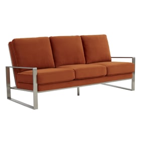 LeisureMod Jefferson Orange Velvet Silver Frame Sofa