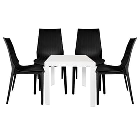 LeisureMod Kent White Black 5pc Outdoor Dining Set