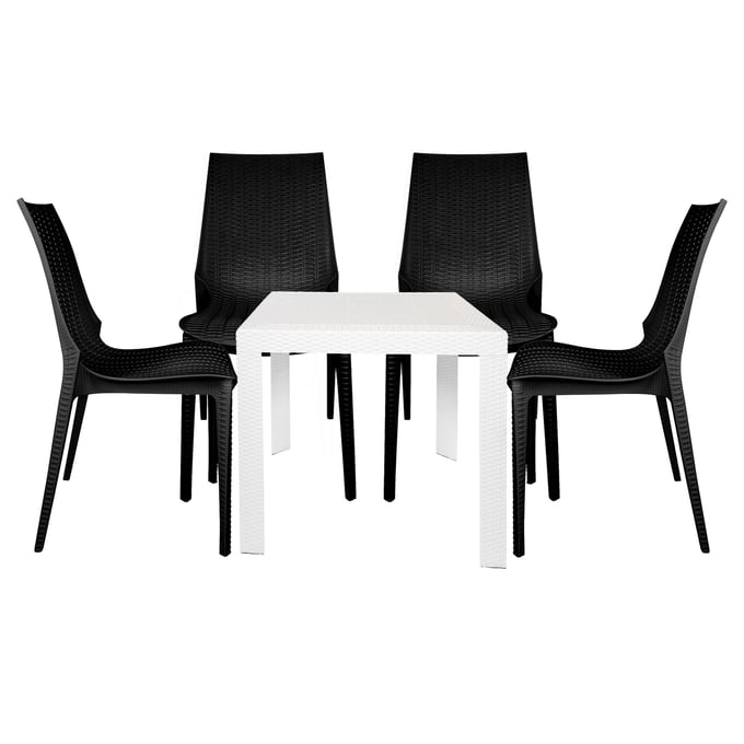 LeisureMod Kent White Black 5pc Outdoor Dining Set LSM-KC19BMT31W4