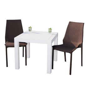 LeisureMod Kent White Brown 3pc Outdoor Dining Set