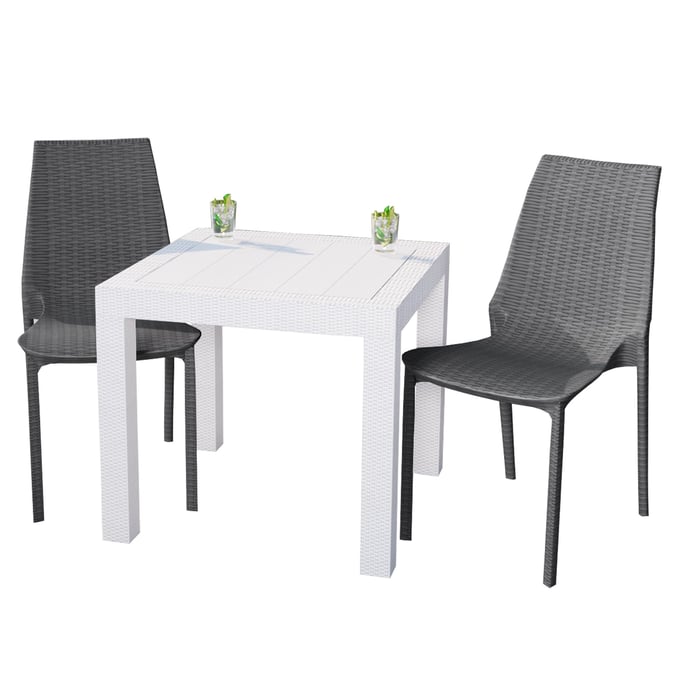 LeisureMod Kent White Grey 3pc Outdoor Dining Set LSM-KC19GRMT31W2