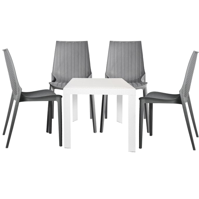 LeisureMod Kent White Grey 5pc Outdoor Dining Set LSM-KC19GRMT31W4