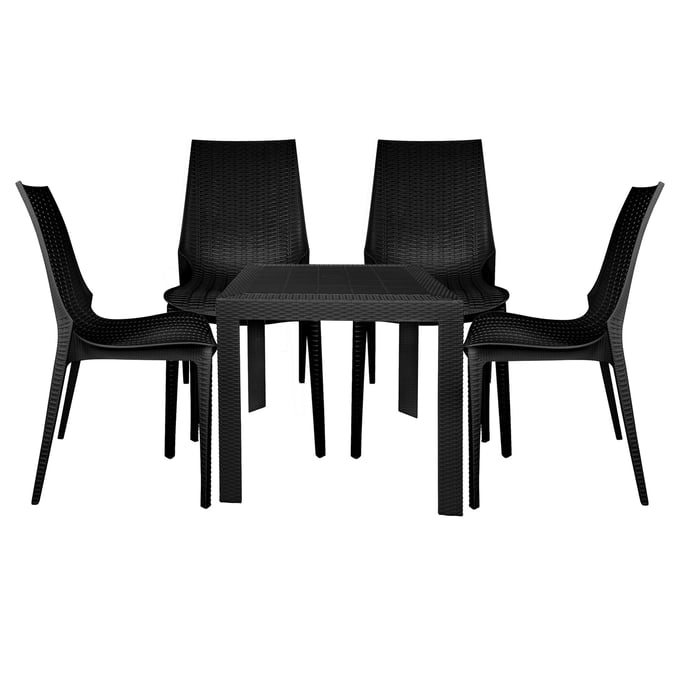 LeisureMod Kent Black 5pc Outdoor Dining Set LSM-KC19MT31BL4