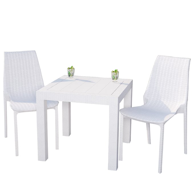 LeisureMod Kent White 3pc Outdoor Dining Set LSM-KC19MT31WH2