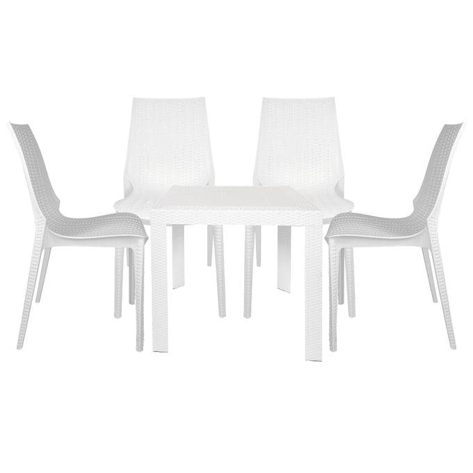 LeisureMod Kent White 5pc Outdoor Dining Set LSM-KC19MT31WH4