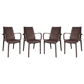 4 LeisureMod Kent Brown Outdoor Dining Arm Chairs