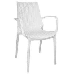 LeisureMod Kent White Outdoor Dining Arm Chair