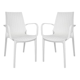 2 LeisureMod Kent White Outdoor Dining Arm Chairs