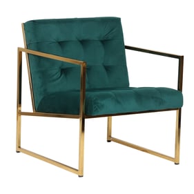 LeisureMod Lexington Emerald Green Velvet Accent Armchair With Gold Frame