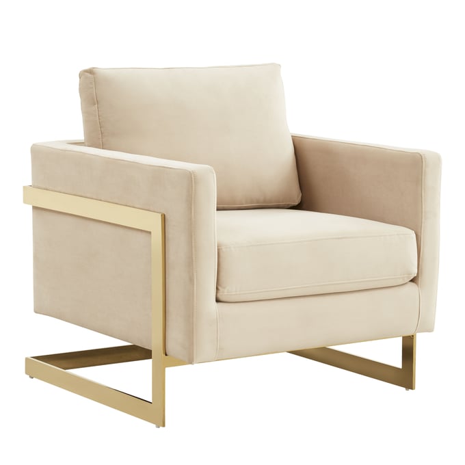 LeisureMod Lincoln Beige Velvet Accent Armchair LSM-LA31BG