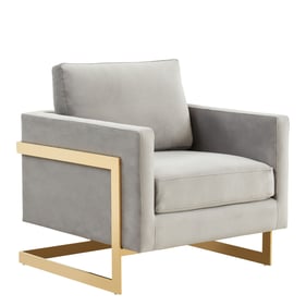 LeisureMod Lincoln Light Grey Velvet Accent Armchair