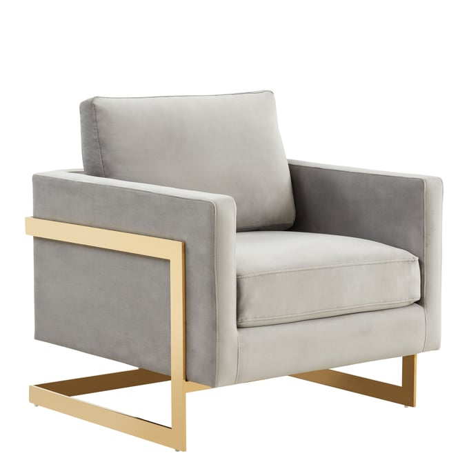 LeisureMod Lincoln Light Grey Velvet Accent Armchair LSM-LA31LGR