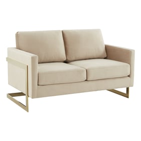 LeisureMod Lincoln Beige Velvet Loveseat