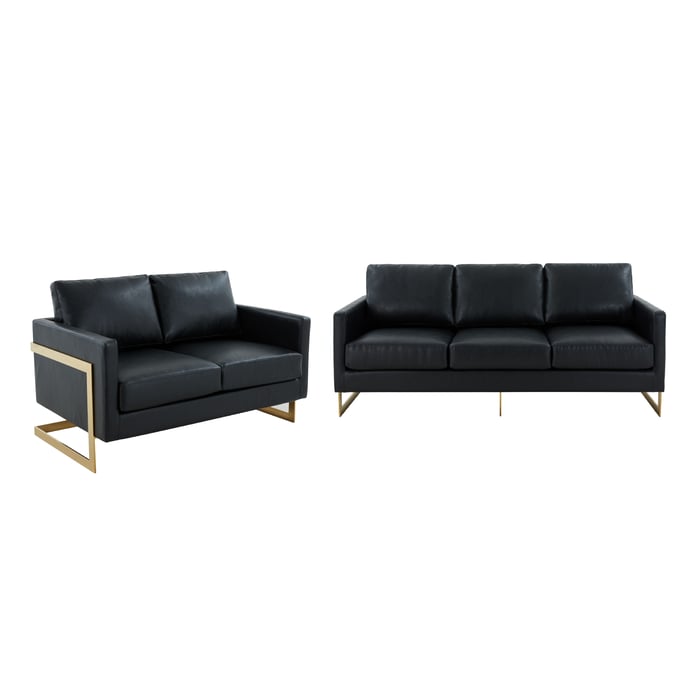 LeisureMod Lincoln Black Leather 2pc Living Room Set LSM-LA83BL-L-LR-S2