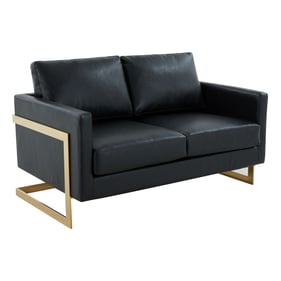 LeisureMod Lincoln Black Leather Loveseat