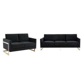 LeisureMod Lincoln Midnight Black Velvet 2pc Living Room Set