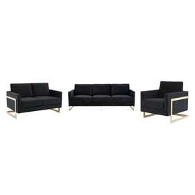 LeisureMod Lincoln Midnight Black Velvet 3pc Living Room Set