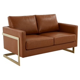 LeisureMod Lincoln Cognac Tan Leather Loveseat