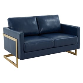 LeisureMod Lincoln Navy Blue Leather Loveseat