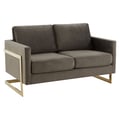 LeisureMod Lincoln Modern Mid-Century Upholstered Velvet Loveseat with Gold Frame